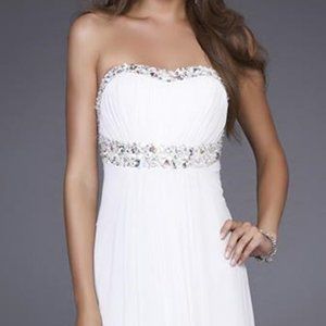 Beautiful White Beaded La Femme Prom Dress! Size 2